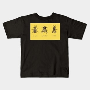 Get To Know Your Stripy Friends! Trio of honeybee, bumblebee, and wasp drawing. Kids T-Shirt